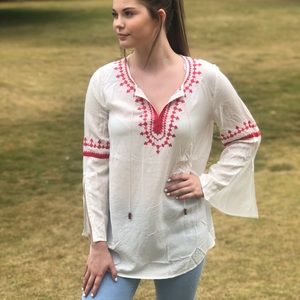 White tunic/coverup with orange embroidery